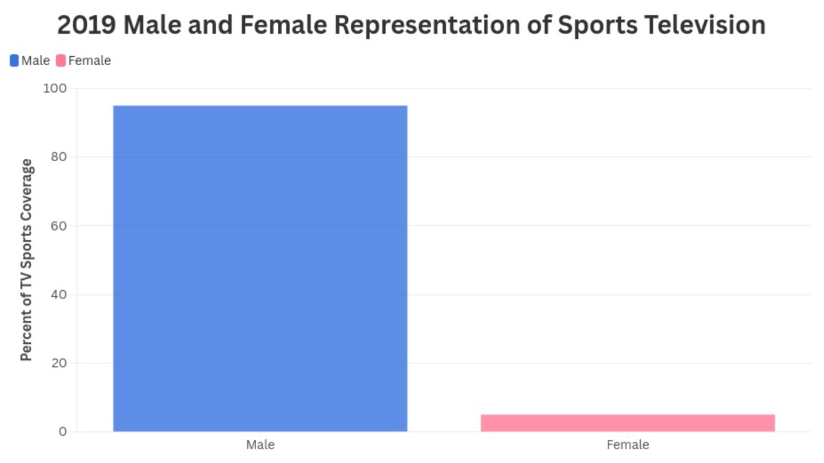 In 2019, the representation of female athletes projected on television was around 5%, in contrast to the 95% of male athletes that appeared on television. The stark contrast in representation conveys the lack of portrayal in female sports, a stagnant continuity within recent years.
