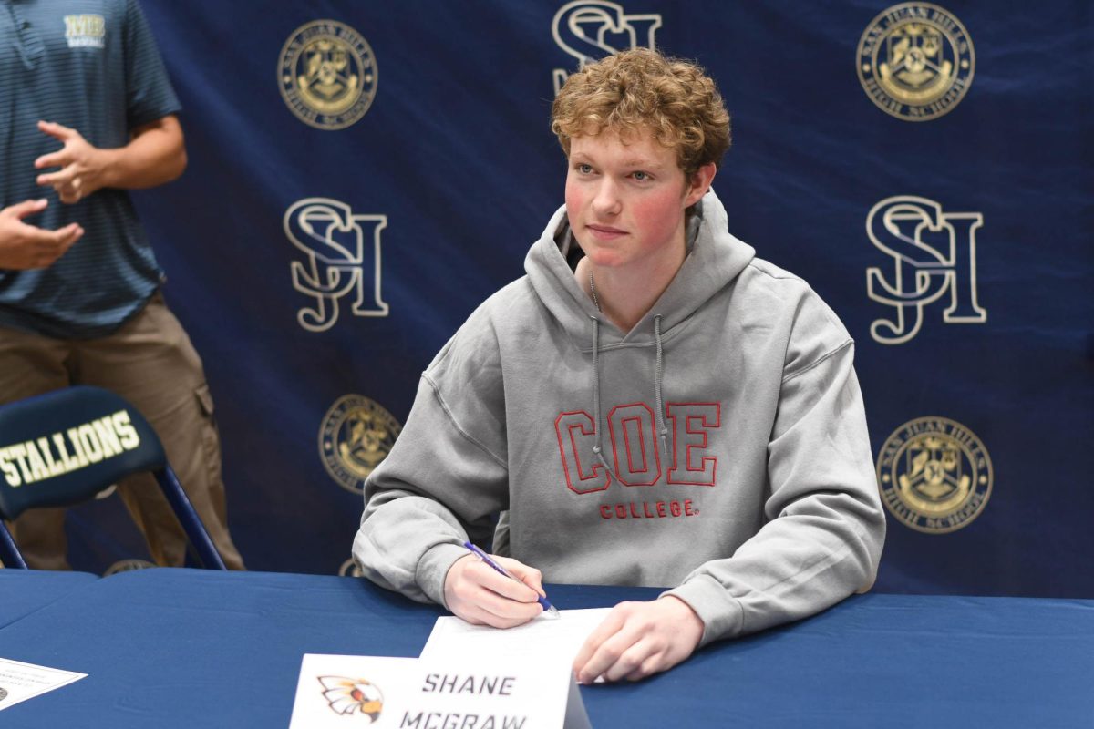 Shane Mcgraw (12) officially commits to Coe College to play soccer on signing day. Mcgraw was one of the eight Stallion athletes to sign to their respective universities.