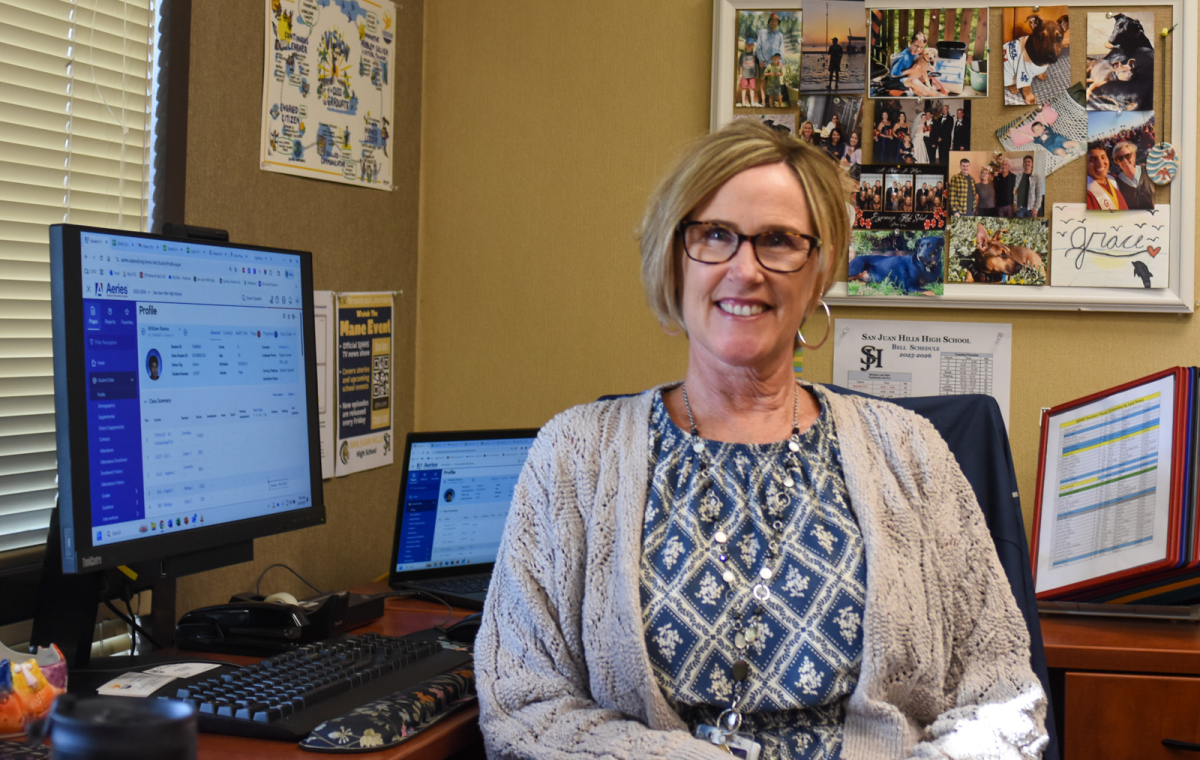 Mrs. Swarm, owner of two dogs, is the newest assistant principal at San Juan Hills. "My focus is to provide good service to students and parents at San Juan Hills," said Swarm. 