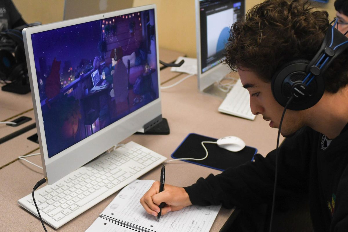 Hayden Montoya (12) listening to famous Youtuber Lofi Girl who live-streams music to study or relax to. Lofi is short for low-fidelity, meaning deliberately unpolished music, often used for background-music.
