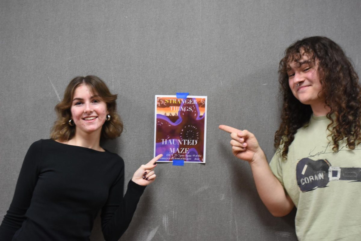  Haunted maze actors: Haunted maze workers, Gwen Nishti (12) and Mason Gwell (12), advertise for their upcoming performance on 10/25/25.
