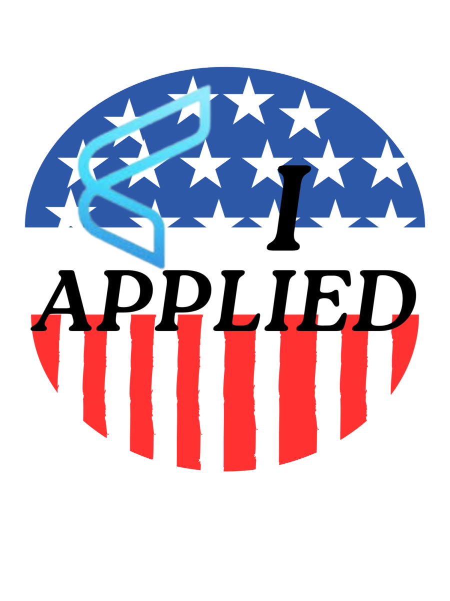 This is a graphic created by Presley Davis, celebrating being done with applications. The graphic mimics an “I Voted” Sticker with the Common App Logo with the American flag.