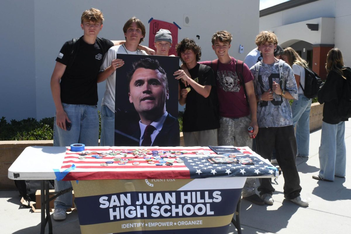 President of Turning Point USA, Greyson Pedranti (11) gathers potential club members in honor of public figure Charlie Kirk`s death (1993-2025). Showing support for Charlie´s organization and recognizing the ways he inspired youth during the SJHHS 2025 Club Rush. 
