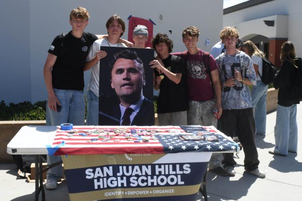 President of Turning Point USA, Greyson Pedranti (11) gathers potential club members in honor of public figure Charlie Kirk`s death (1993-2025). Showing support for Charlie´s organization and recognizing the ways he inspired youth during the SJHHS 2025 Club Rush. 