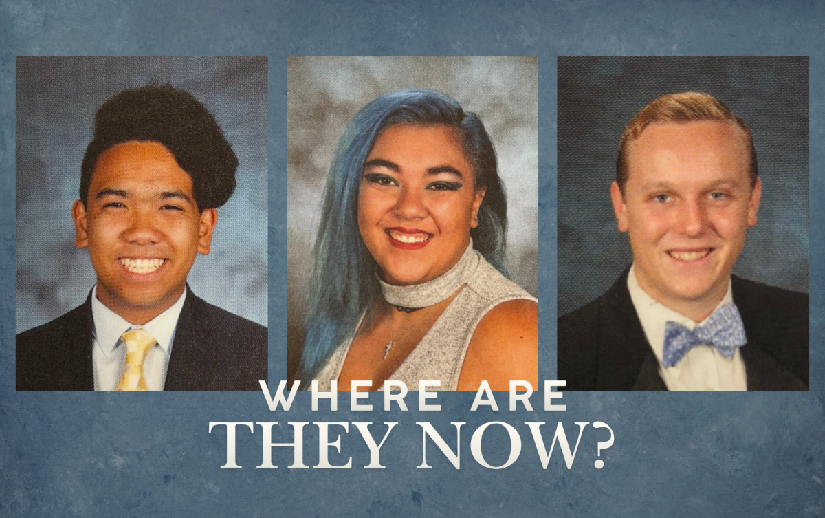  From left to right, here are San Juan Hills alumni Jaymes Macabale (2018), Jordyn Tagle (2020), and Thomas Pike’s (2014) senior portraits. At this time, they were all large parts of the theatre community as seniors, but now - they run the classrooms.
