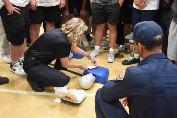 Students learned how to use mock AEDs (portable medical devices used to treat sudden cardiac arrest) which are located throughout the school in case of an emergency.